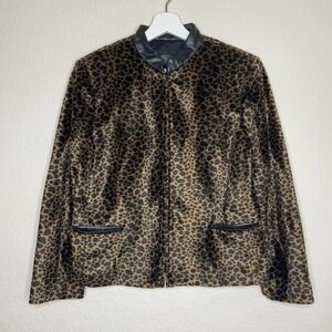 Alex Garfield Velvet Faux Leather Detail Leopard Blazer